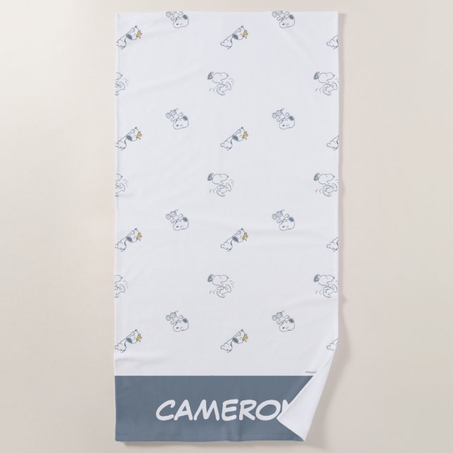 Peanuts | Snoopy & Woodstock Soft Grey Pattern Beach Towel (Front)