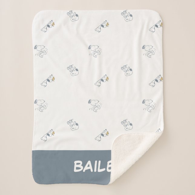 Peanuts | Snoopy & Woodstock Soft Grey Pattern Sherpa Blanket (Front)