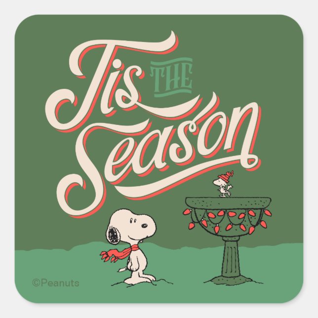 Peanuts | Snoopy & Woodstock Tis The Season Square Sticker (Front)