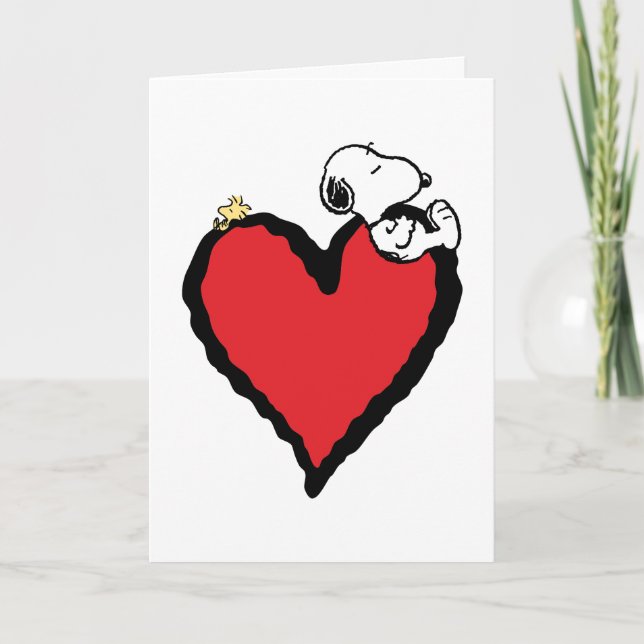 Peanuts | Snoopy & Woodstock Valentine Heart Holiday Card (Front)