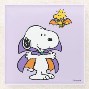 Peanuts Snoopy Woodstock Vampire Halloween Glass Coaster