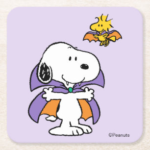 Peanuts Snoopy Woodstock Vampire Halloween Square Paper Coaster