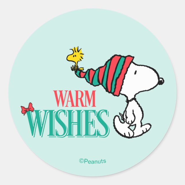 Peanuts | Snoopy & Woodstock Warm Wishes Classic Round Sticker (Front)