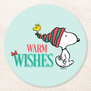 Peanuts Snoopy & Woodstock Warm Wishes Round Paper Coaster
