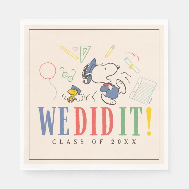 Peanuts Snoopy Woodstock We Did It Graduation Cap Napkin (Front)