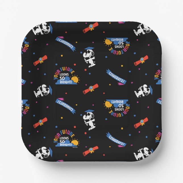 Peanuts Snoopy Your Future Looks Bright Graduation Paper Plate (Front)