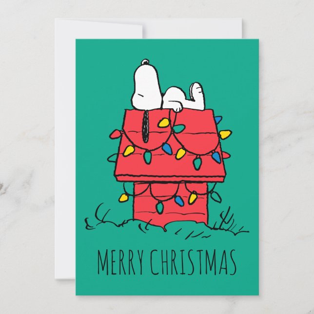 Peanuts | Snoopy's Dog House With Lights Holiday Card (Front)