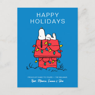 Peanuts   Snoopy's Dog House With Lights Holiday Postcard