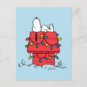 Peanuts   Snoopy's Dog House With Lights Holiday Postcard