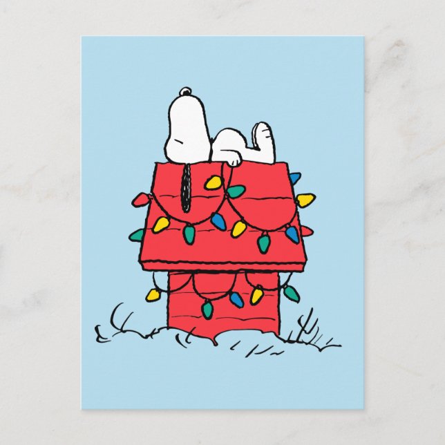 Peanuts | Snoopy's Dog House With Lights Holiday Postcard (Front)