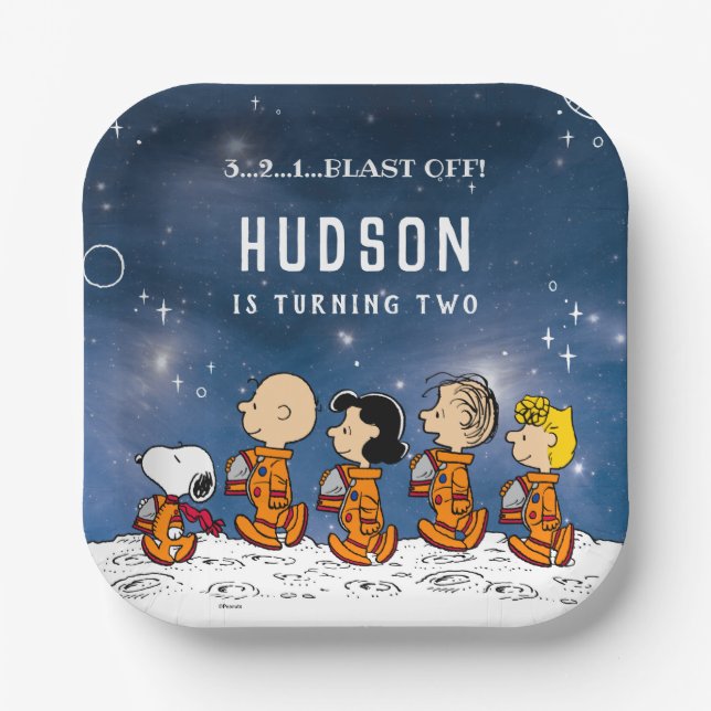 Peanuts | Space Birthday Paper Plate (Front)