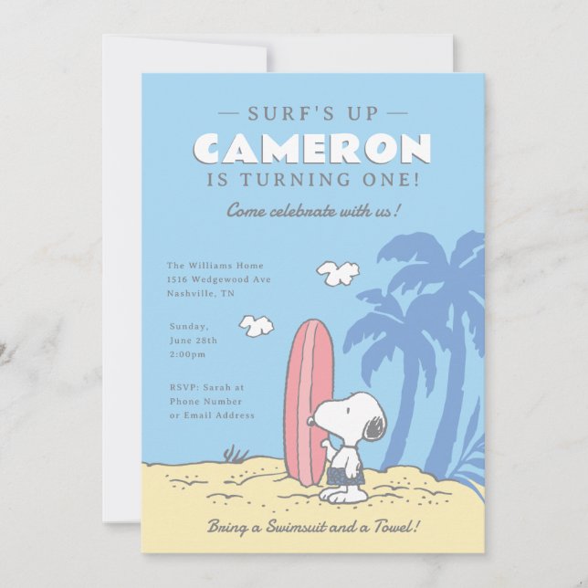 Peanuts | Surf's Up Snoopy Summer Birthday Invitation (Front)