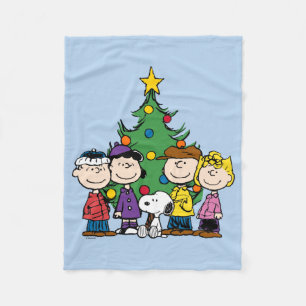 Peanuts The Gang Around the Christmas Tree Fleece Blanket