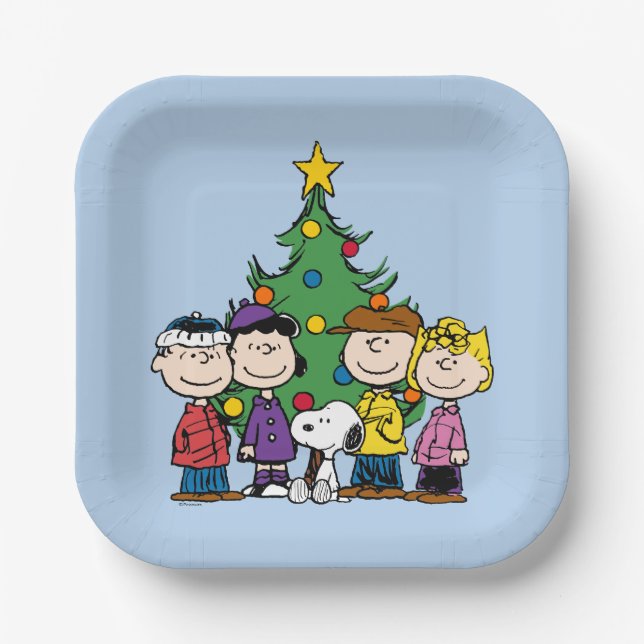 Peanuts | The Gang Around the Christmas Tree Paper Plate (Front)