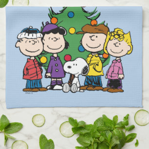 Peanuts The Gang Around the Christmas Tree Tea Towel