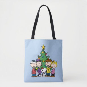Peanuts   The Gang Around the Christmas Tree Tote Bag