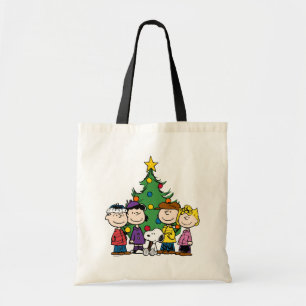 Peanuts   The Gang Around the Christmas Tree Tote Bag