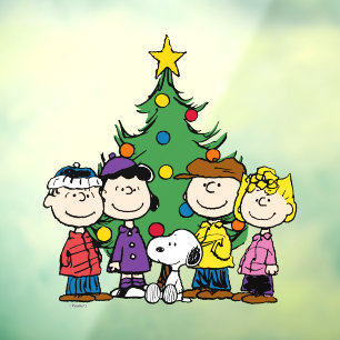 Peanuts   The Gang Around the Christmas Tree Window Cling