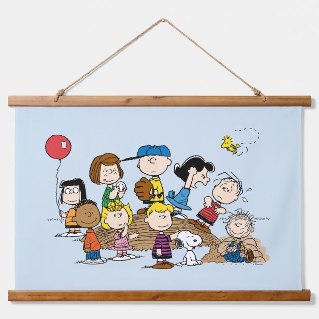 Peanuts | The Gang at the Pitcher's Mound Hanging Tapestry (Front)