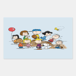 Peanuts   The Gang at the Pitcher's Mound Rectangular Sticker