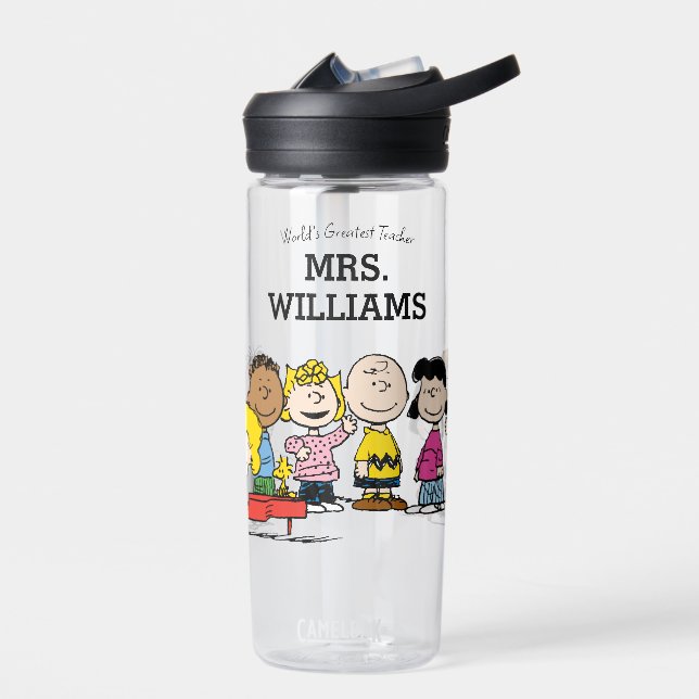 Peanuts | The Gang Greatest Teacher Personalised Water Bottle (Left)
