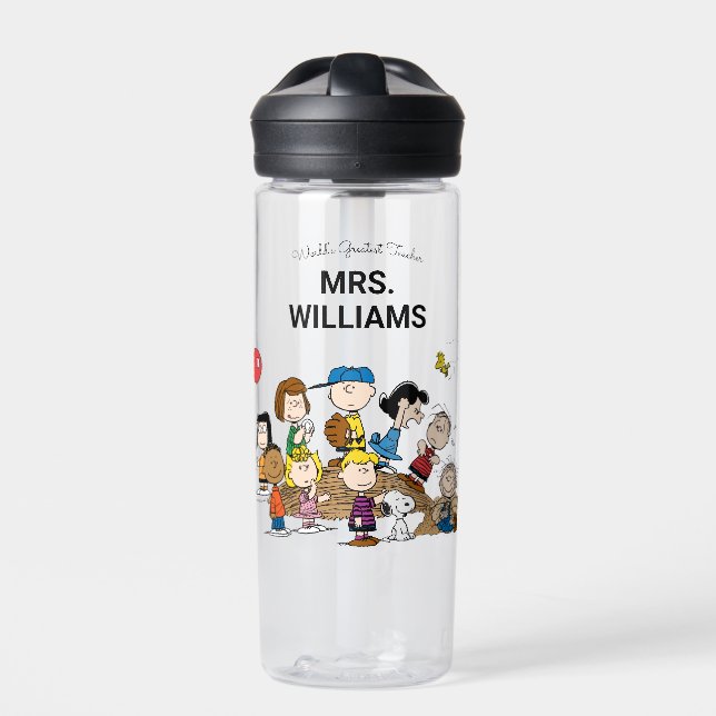 Peanuts | The Gang Greatest Teacher Personalised Water Bottle (Front)