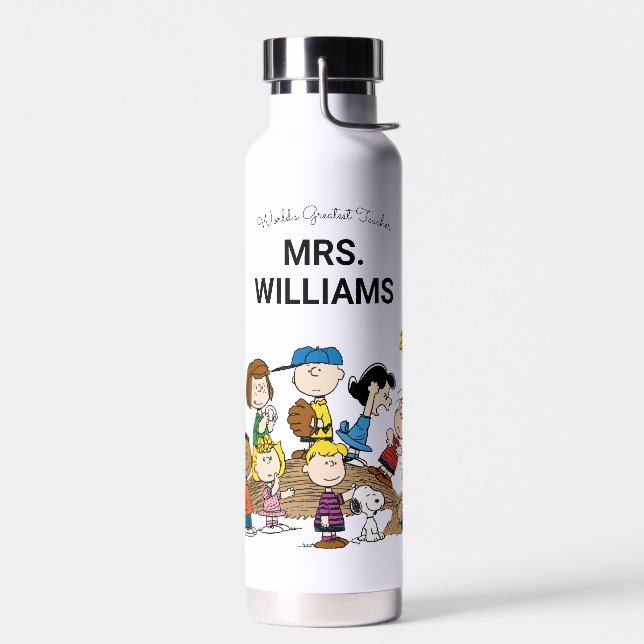 Peanuts | The Gang Greatest Teacher Personalised Water Bottle (Left)
