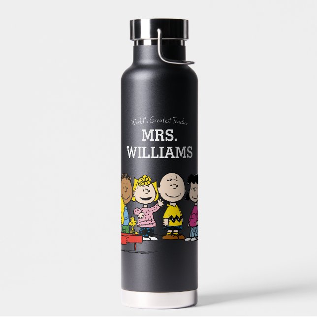 Peanuts | The Gang Greatest Teacher Personalised Water Bottle (Left)