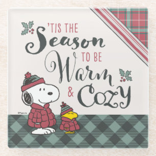 Peanuts Tis the Season To Be Cosy Glass Coaster