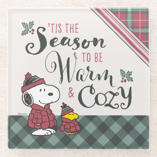 Peanuts | Tis the Season To Be Cosy Glass Coaster (Front)