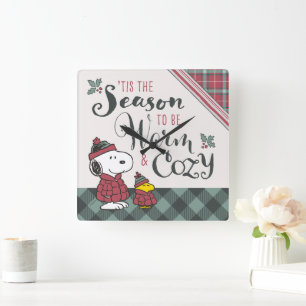 Peanuts   Tis the Season To Be Cosy Square Wall Clock