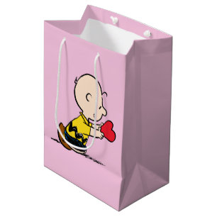 Peanuts Valentine's Day Charlie Brown Red Heart Medium Gift Bag