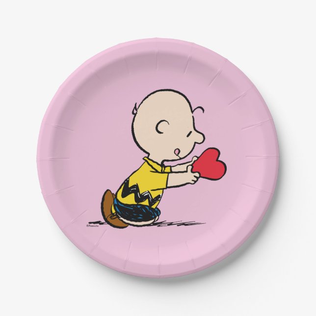 Peanuts | Valentine's Day Charlie Brown Red Heart Paper Plate (Front)