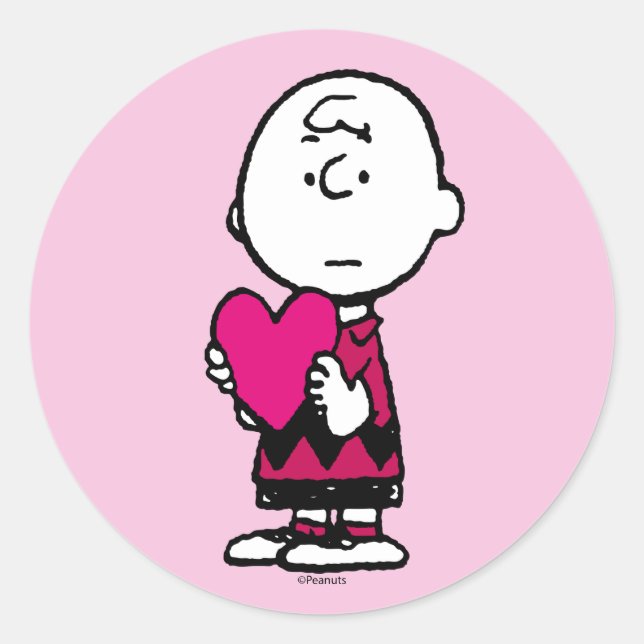 Peanuts | Valentine's Day | Heart Charlie Brown Classic Round Sticker (Front)