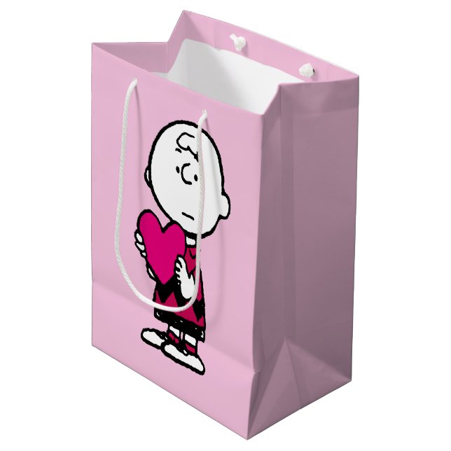 Peanuts | Valentine's Day | Heart Charlie Brown Medium Gift Bag (Front Angled)
