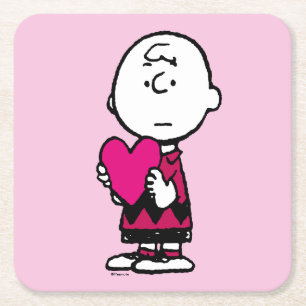 Peanuts   Valentine's Day   Heart Charlie Brown Square Paper Coaster