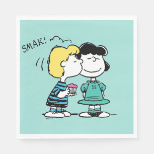 Peanuts Valentine's Day Lucy & Schroeder Kiss Napkin