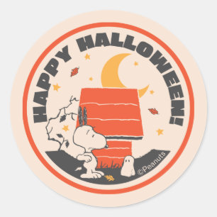 Peanuts   Vintage Snoopy Scared By Ghost Classic Round Sticker