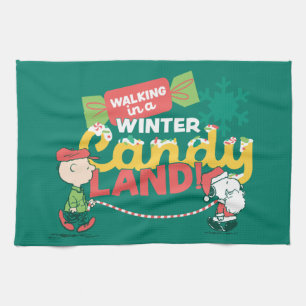 Peanuts Walking In A Winter Candy Land! Tea Towel
