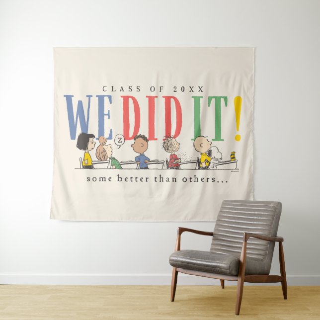 Peanuts We Did It Graduation Funny Quote Snoopy Tapestry (In Situ (Horizontal))