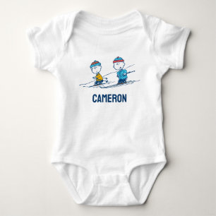 Peanuts   Winter Skiing the Slopes   Add Name Baby Bodysuit