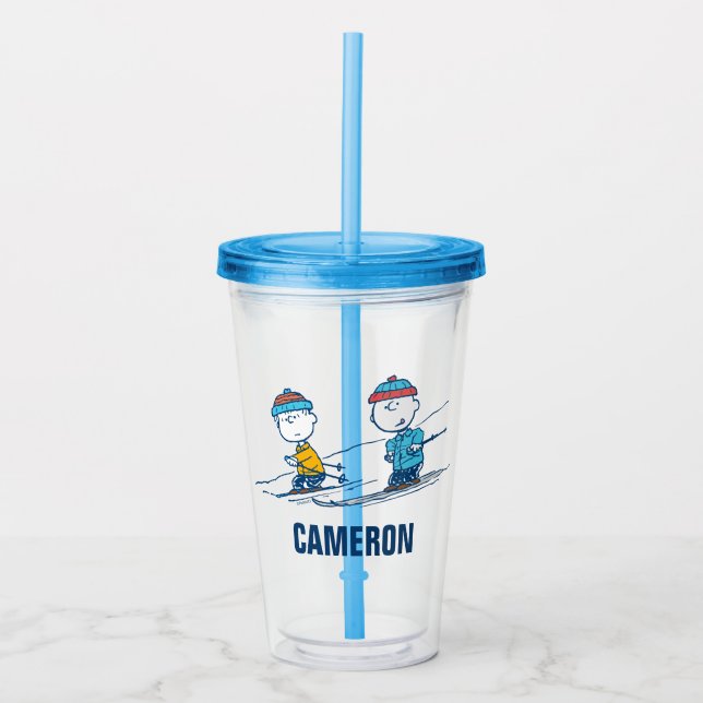 Peanuts | Winter Skiing the Slopes Pattern Acrylic Tumbler (Front)