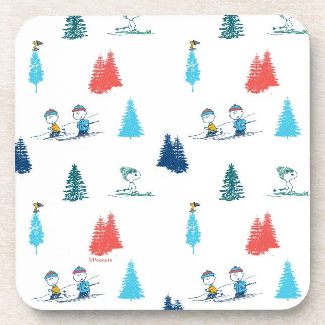 Peanuts | Winter Skiing the Slopes Pattern Coaster (Front)