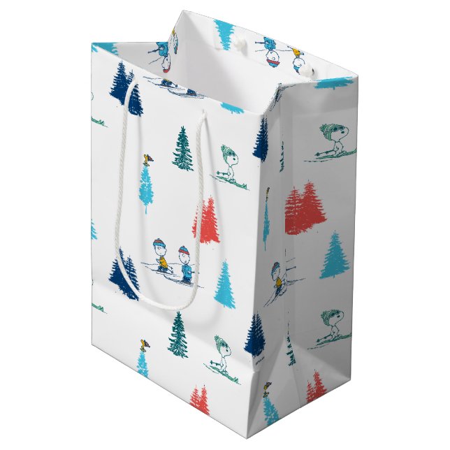 Peanuts | Winter Skiing the Slopes Pattern Medium Gift Bag (Front Angled)