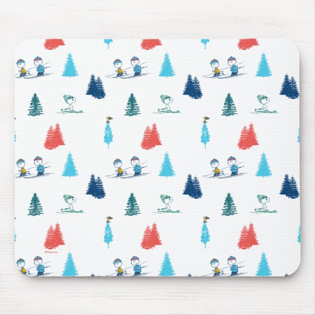 Peanuts | Winter Skiing the Slopes Pattern Mouse Mat (Front)