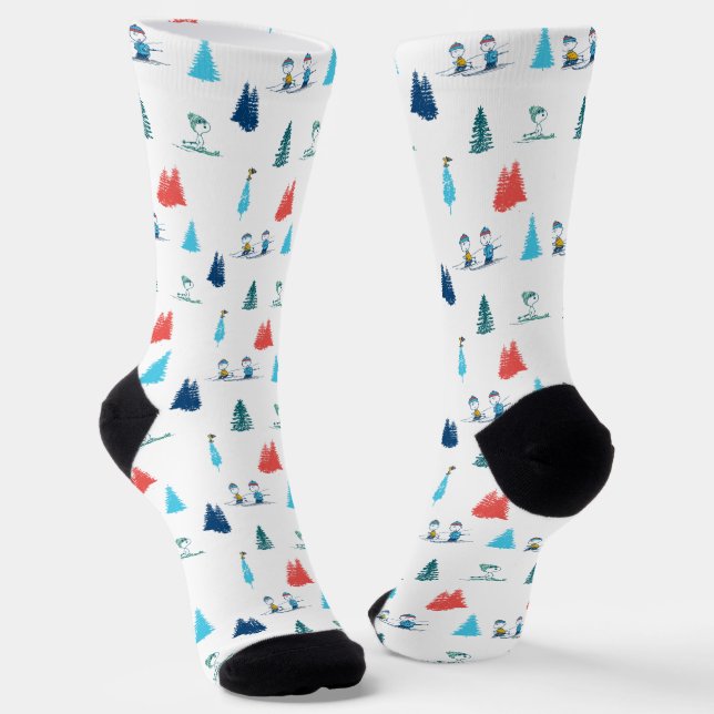 Peanuts | Winter Skiing the Slopes Pattern Socks (Angled)