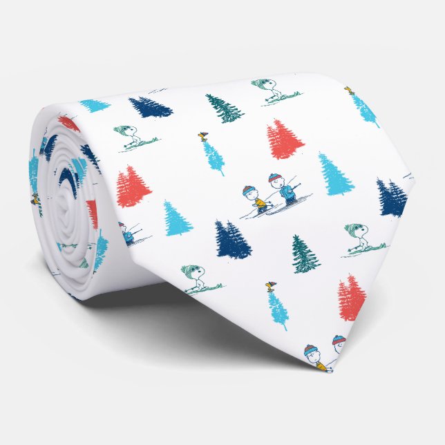 Peanuts | Winter Skiing the Slopes Pattern Tie (Rolled)