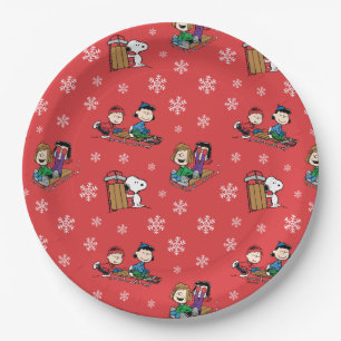 Peanuts Winter Sledding Fun Pattern Paper Plate