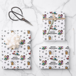Peanuts   Winter Sledding Fun Pattern Wrapping Paper Sheet