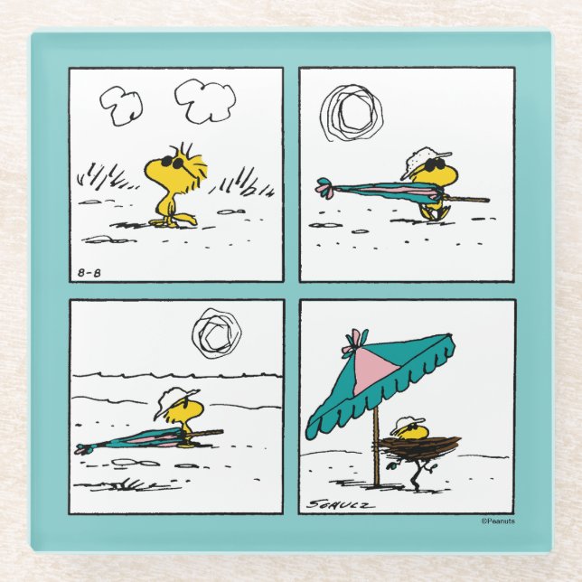 Peanuts | Woodstock at the Beach Glass Coaster (Front)